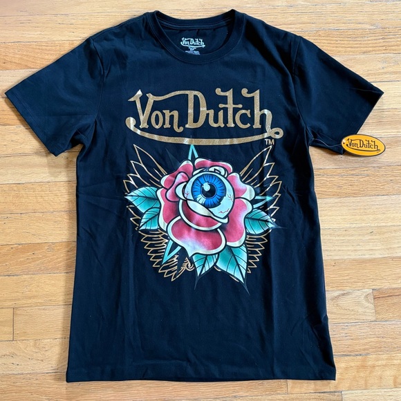 Von Dutch Black and Blue Short Sleeve Tee with Graphic Design Size Small NWT - Picture 1 of 8